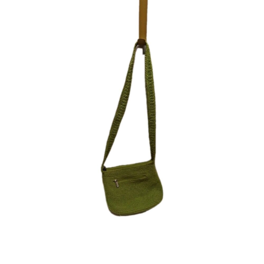 The SAK Green Nylon crochet shoulder Bag outside pocket